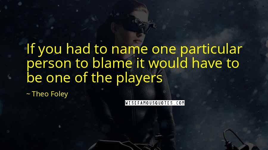 Theo Foley Quotes: If you had to name one particular person to blame it would have to be one of the players