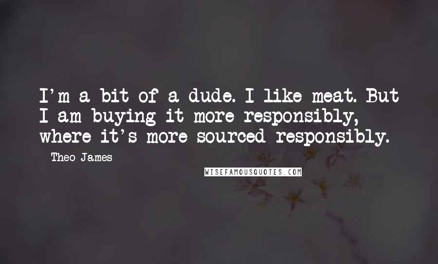 Theo James Quotes: I'm a bit of a dude. I like meat. But I am buying it more responsibly, where it's more sourced responsibly.