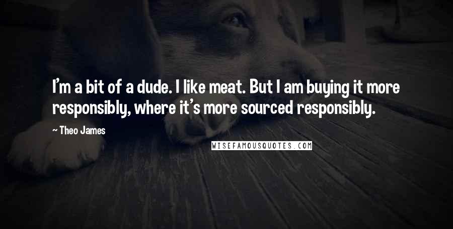 Theo James Quotes: I'm a bit of a dude. I like meat. But I am buying it more responsibly, where it's more sourced responsibly.