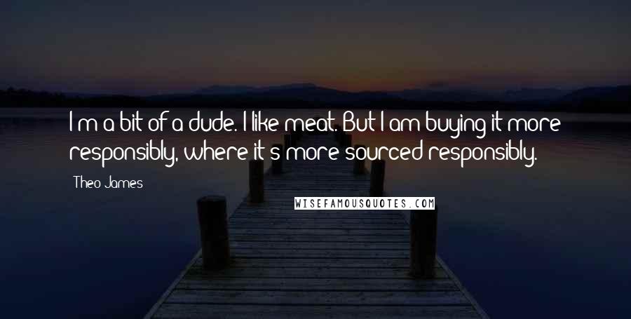 Theo James Quotes: I'm a bit of a dude. I like meat. But I am buying it more responsibly, where it's more sourced responsibly.