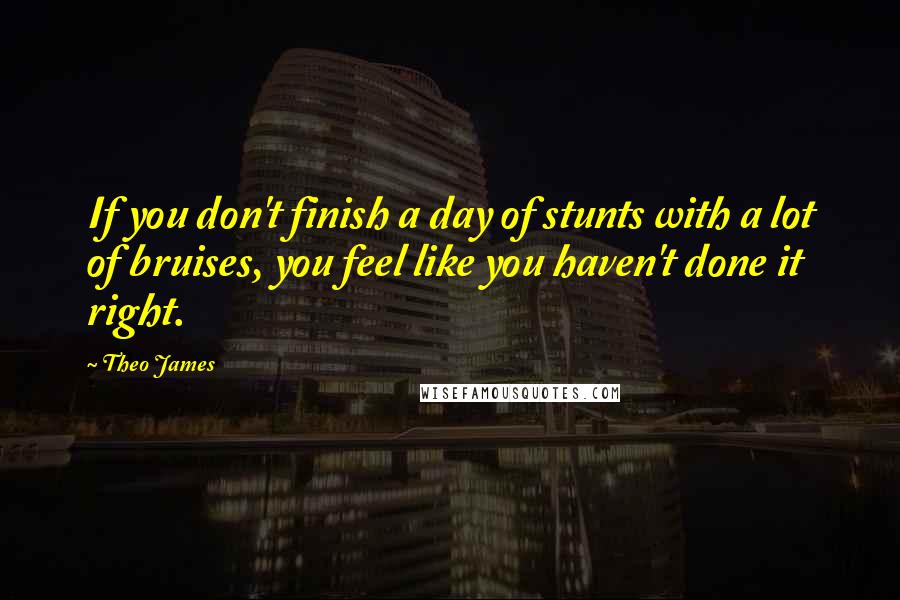 Theo James Quotes: If you don't finish a day of stunts with a lot of bruises, you feel like you haven't done it right.