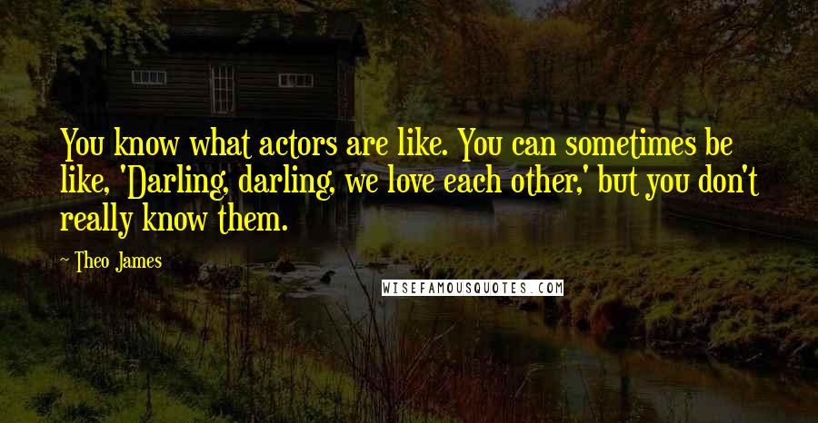 Theo James Quotes: You know what actors are like. You can sometimes be like, 'Darling, darling, we love each other,' but you don't really know them.