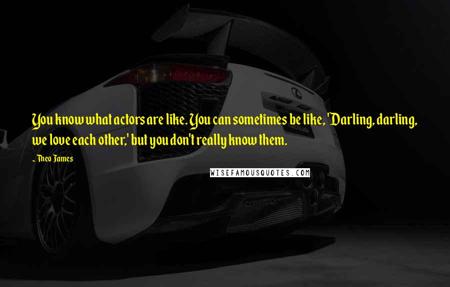 Theo James Quotes: You know what actors are like. You can sometimes be like, 'Darling, darling, we love each other,' but you don't really know them.