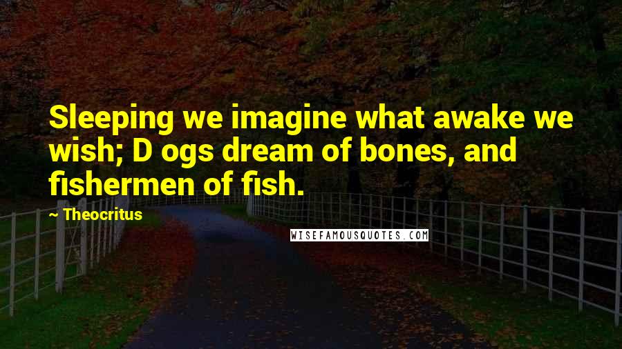 Theocritus Quotes: Sleeping we imagine what awake we wish; D ogs dream of bones, and fishermen of fish.