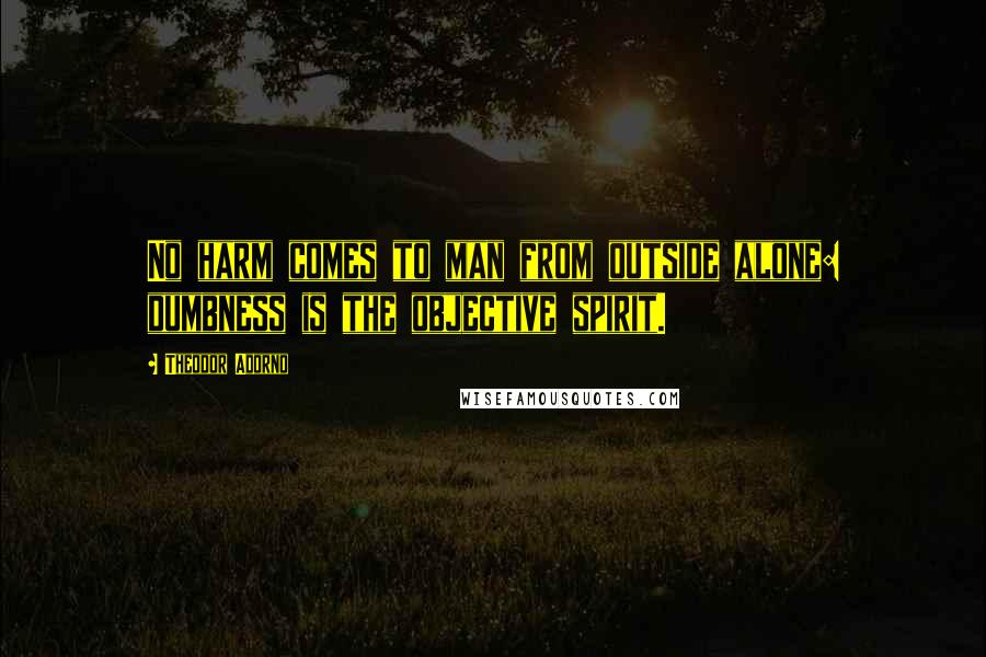 Theodor Adorno Quotes: No harm comes to man from outside alone: dumbness is the objective spirit.