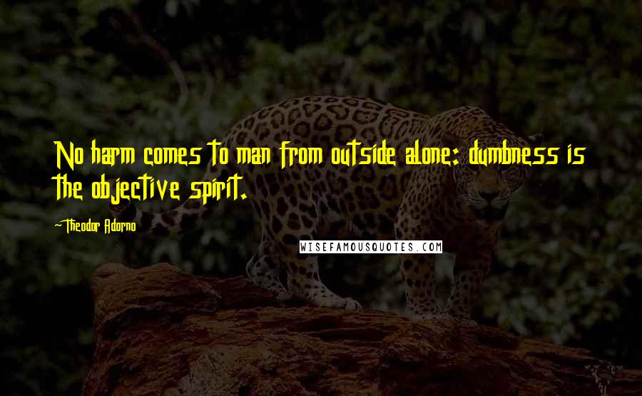 Theodor Adorno Quotes: No harm comes to man from outside alone: dumbness is the objective spirit.