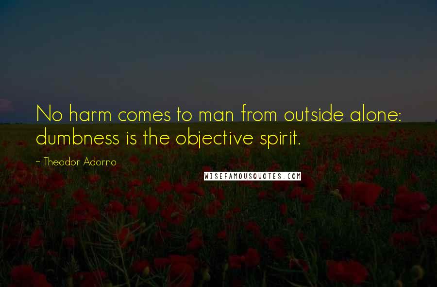 Theodor Adorno Quotes: No harm comes to man from outside alone: dumbness is the objective spirit.