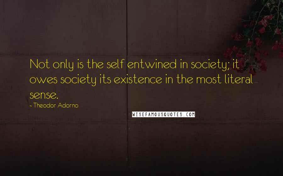 Theodor Adorno Quotes: Not only is the self entwined in society; it owes society its existence in the most literal sense.