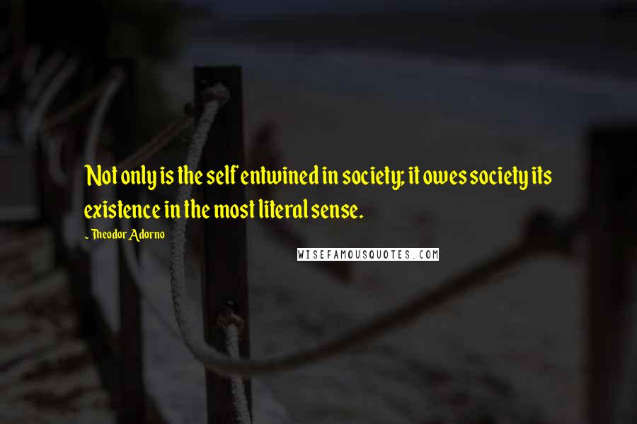Theodor Adorno Quotes: Not only is the self entwined in society; it owes society its existence in the most literal sense.