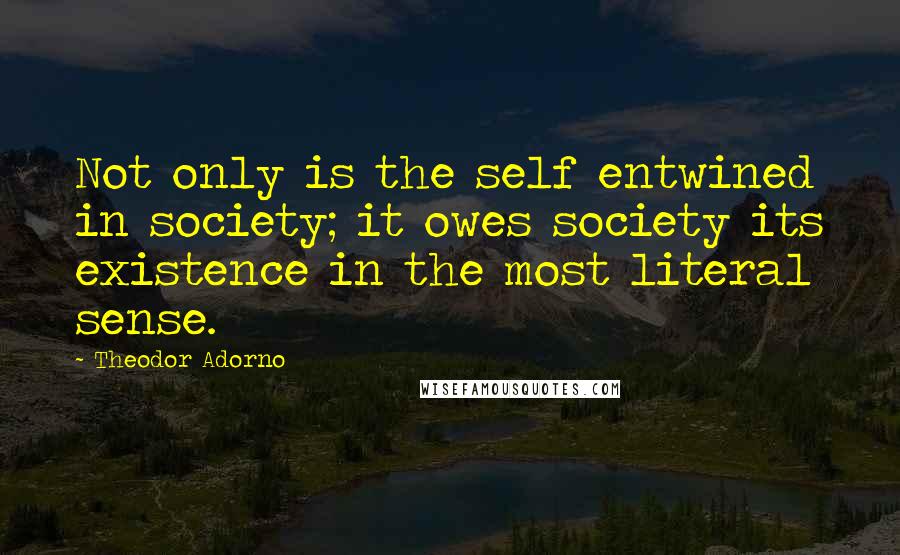 Theodor Adorno Quotes: Not only is the self entwined in society; it owes society its existence in the most literal sense.