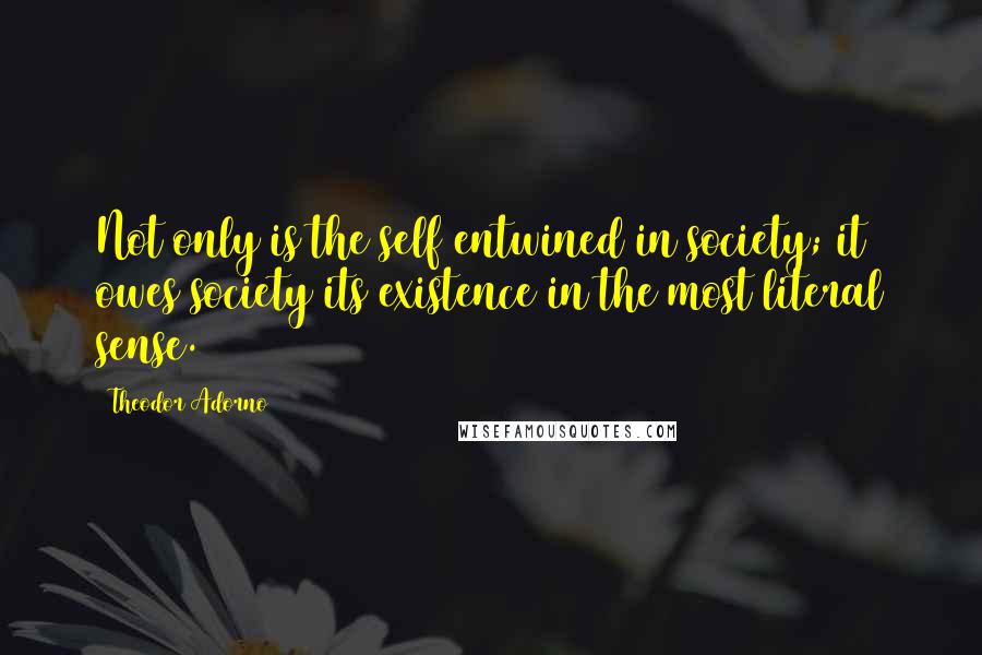 Theodor Adorno Quotes: Not only is the self entwined in society; it owes society its existence in the most literal sense.