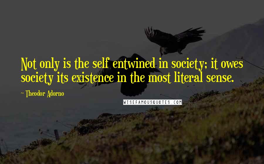 Theodor Adorno Quotes: Not only is the self entwined in society; it owes society its existence in the most literal sense.