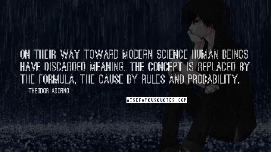 Theodor Adorno Quotes: On their way toward modern science human beings have discarded meaning. The concept is replaced by the formula, the cause by rules and probability.