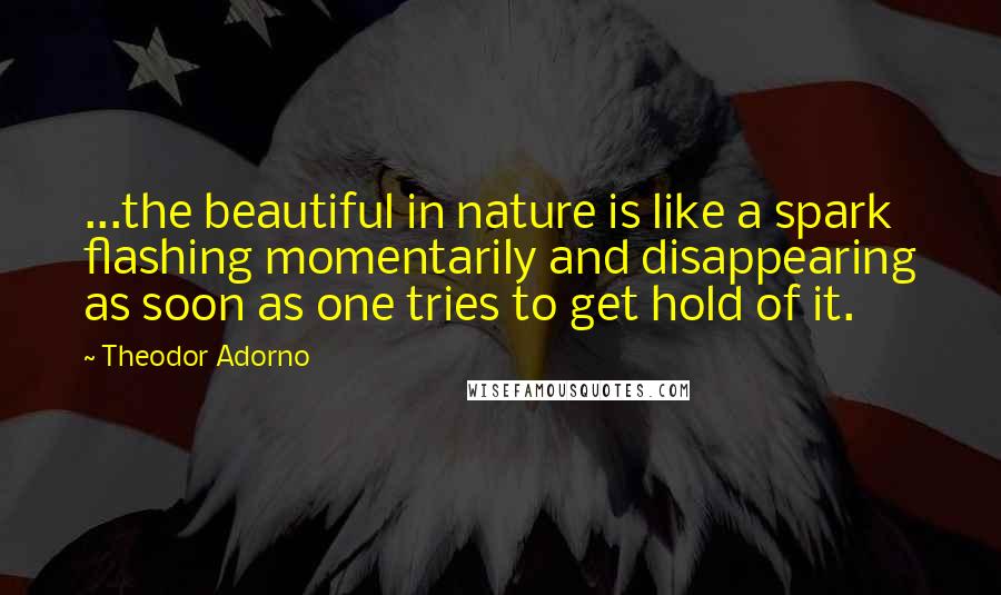 Theodor Adorno Quotes: ...the beautiful in nature is like a spark flashing momentarily and disappearing as soon as one tries to get hold of it.