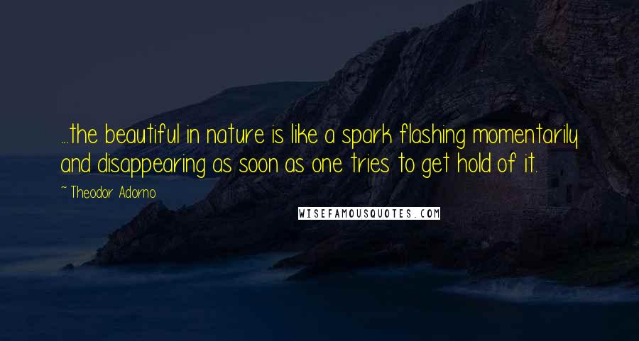 Theodor Adorno Quotes: ...the beautiful in nature is like a spark flashing momentarily and disappearing as soon as one tries to get hold of it.