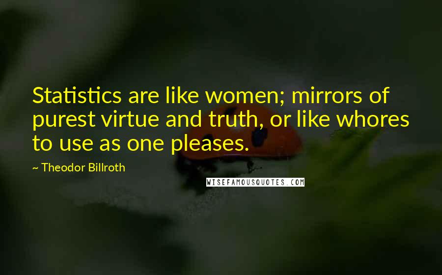 Theodor Billroth Quotes: Statistics are like women; mirrors of purest virtue and truth, or like whores to use as one pleases.