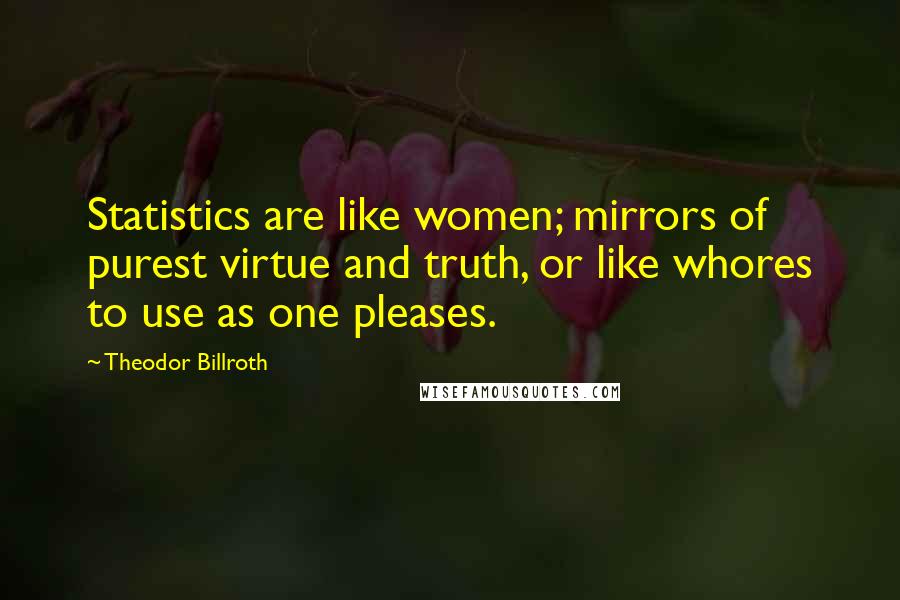 Theodor Billroth Quotes: Statistics are like women; mirrors of purest virtue and truth, or like whores to use as one pleases.