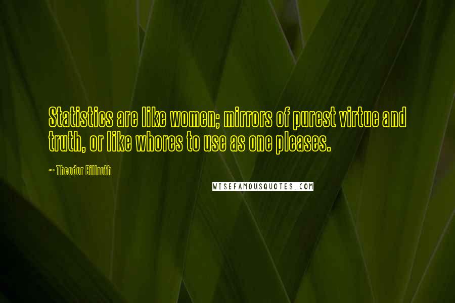 Theodor Billroth Quotes: Statistics are like women; mirrors of purest virtue and truth, or like whores to use as one pleases.