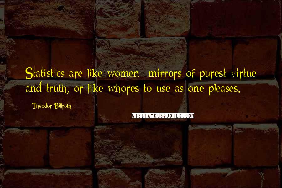 Theodor Billroth Quotes: Statistics are like women; mirrors of purest virtue and truth, or like whores to use as one pleases.