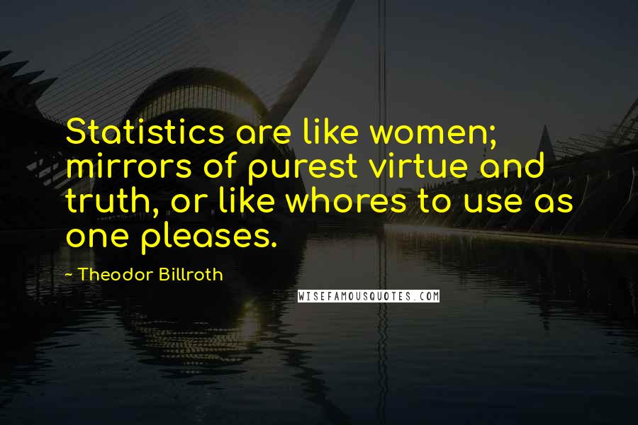 Theodor Billroth Quotes: Statistics are like women; mirrors of purest virtue and truth, or like whores to use as one pleases.