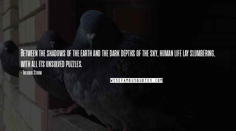 Theodor Storm Quotes: Between the shadows of the earth and the dark depths of the sky, human life lay slumbering, with all its unsolved puzzles.