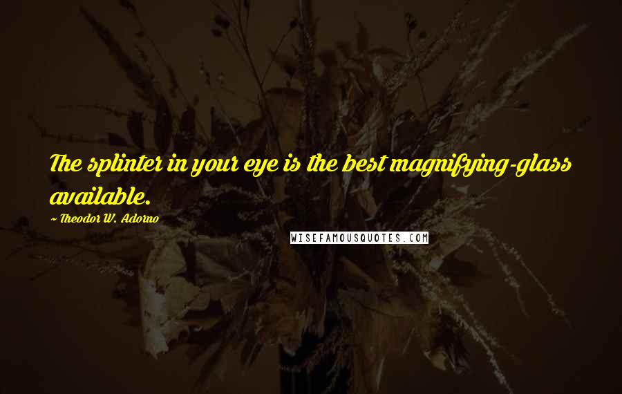Theodor W. Adorno Quotes: The splinter in your eye is the best magnifying-glass available.
