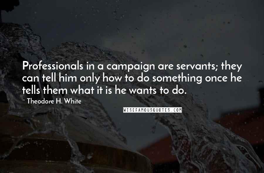 Theodore H. White Quotes: Professionals in a campaign are servants; they can tell him only how to do something once he tells them what it is he wants to do.