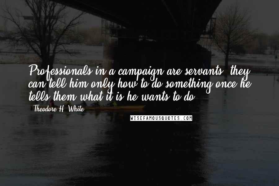Theodore H. White Quotes: Professionals in a campaign are servants; they can tell him only how to do something once he tells them what it is he wants to do.