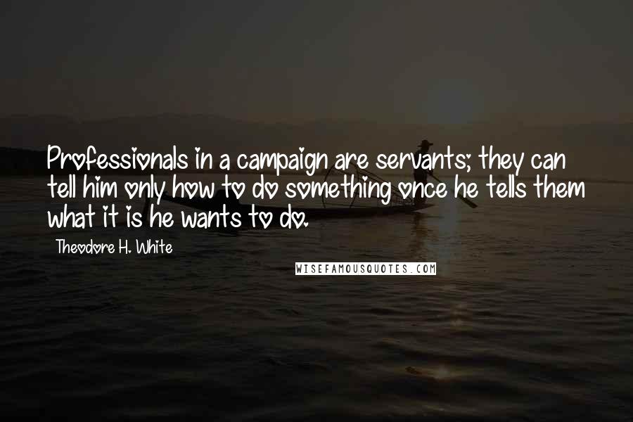 Theodore H. White Quotes: Professionals in a campaign are servants; they can tell him only how to do something once he tells them what it is he wants to do.