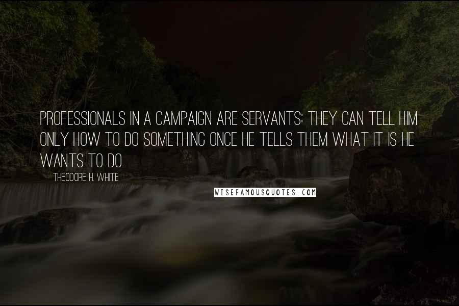 Theodore H. White Quotes: Professionals in a campaign are servants; they can tell him only how to do something once he tells them what it is he wants to do.