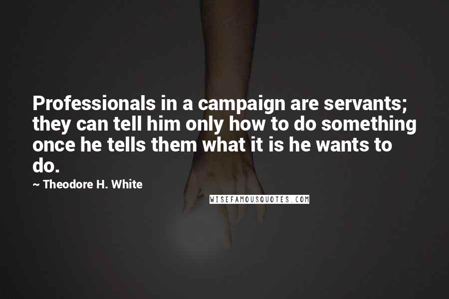 Theodore H. White Quotes: Professionals in a campaign are servants; they can tell him only how to do something once he tells them what it is he wants to do.