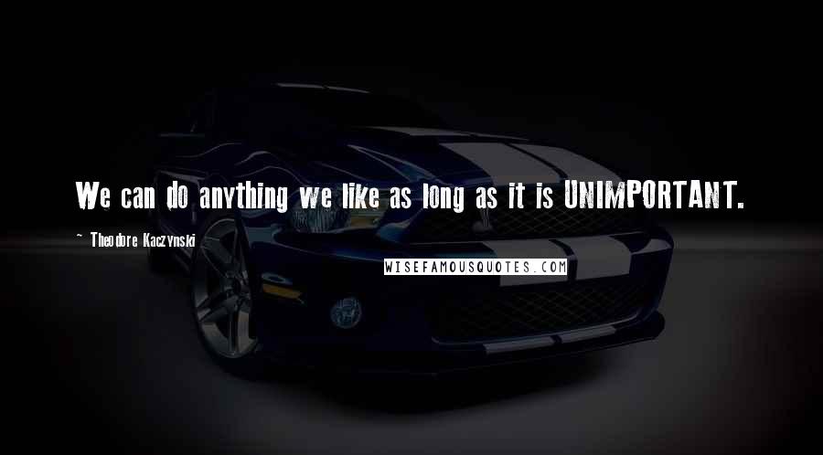 Theodore Kaczynski Quotes: We can do anything we like as long as it is UNIMPORTANT.