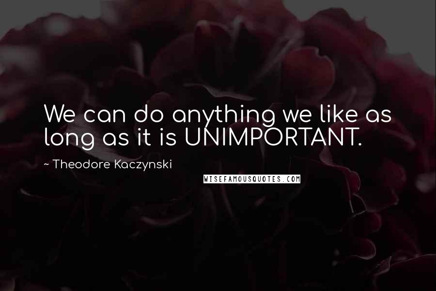 Theodore Kaczynski Quotes: We can do anything we like as long as it is UNIMPORTANT.