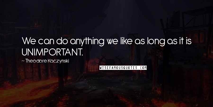 Theodore Kaczynski Quotes: We can do anything we like as long as it is UNIMPORTANT.