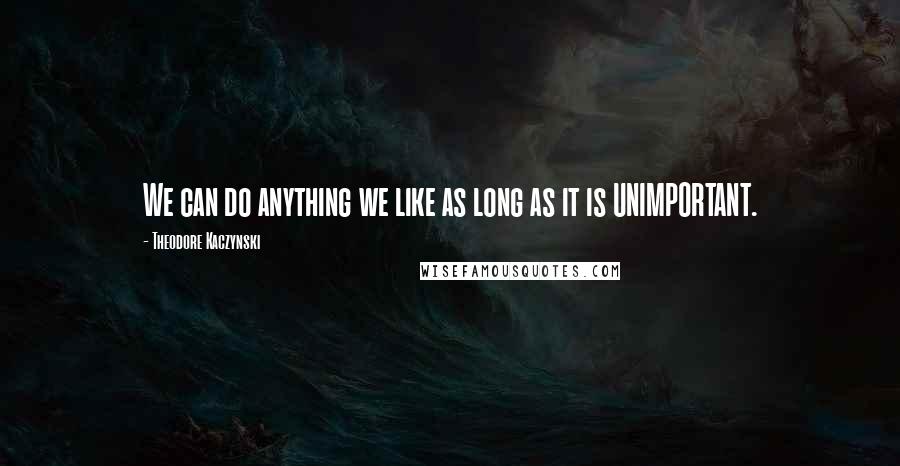 Theodore Kaczynski Quotes: We can do anything we like as long as it is UNIMPORTANT.