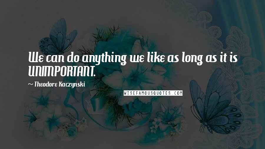 Theodore Kaczynski Quotes: We can do anything we like as long as it is UNIMPORTANT.