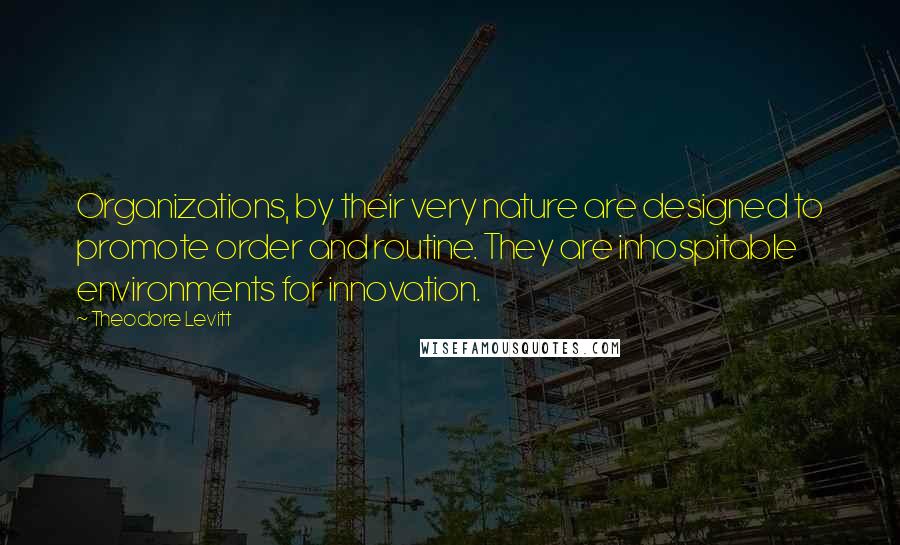 Theodore Levitt Quotes: Organizations, by their very nature are designed to promote order and routine. They are inhospitable environments for innovation.