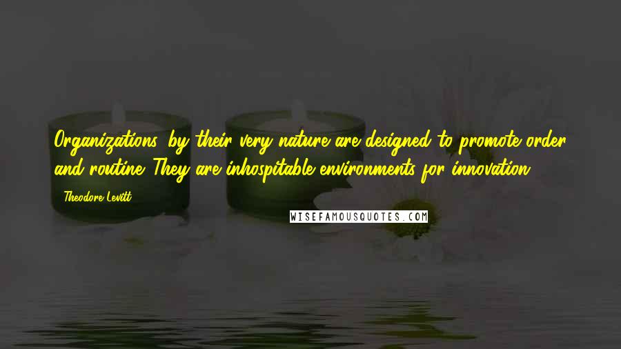 Theodore Levitt Quotes: Organizations, by their very nature are designed to promote order and routine. They are inhospitable environments for innovation.