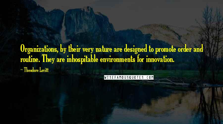 Theodore Levitt Quotes: Organizations, by their very nature are designed to promote order and routine. They are inhospitable environments for innovation.