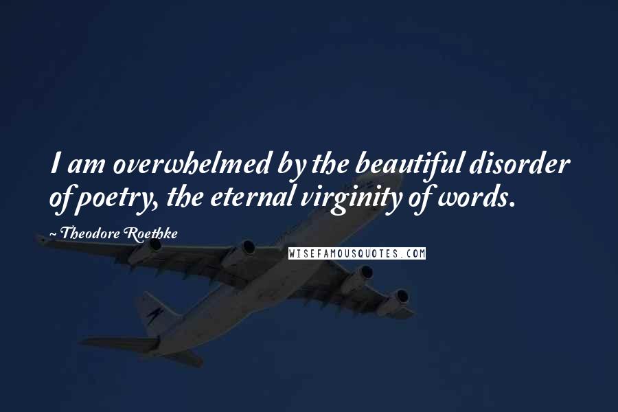 Theodore Roethke Quotes: I am overwhelmed by the beautiful disorder of poetry, the eternal virginity of words.