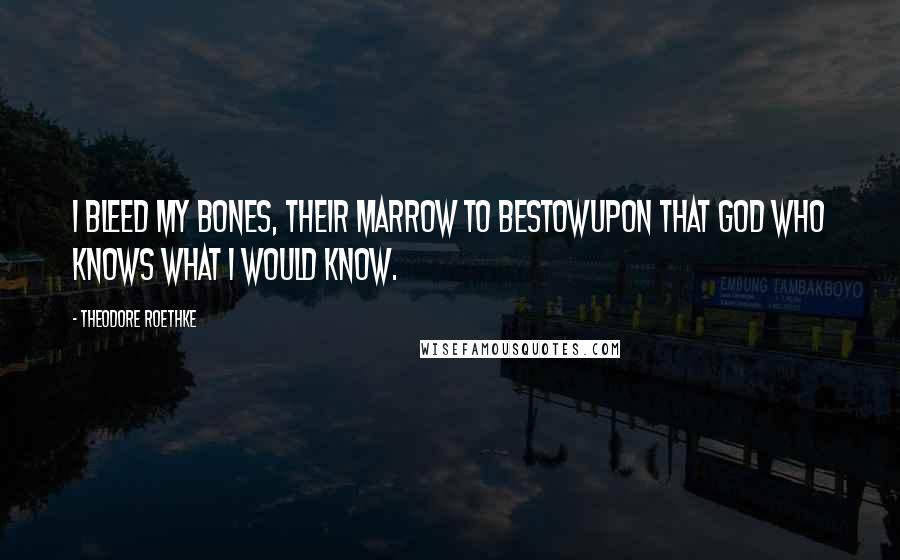 Theodore Roethke Quotes: I bleed my bones, their marrow to bestowUpon that God who knows what I would know.