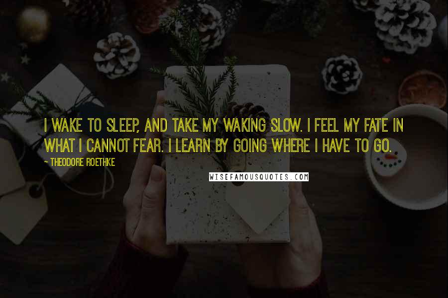 Theodore Roethke Quotes: I wake to sleep, and take my waking slow. I feel my fate in what I cannot fear. I learn by going where I have to go.