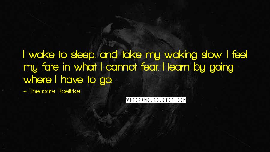 Theodore Roethke Quotes: I wake to sleep, and take my waking slow. I feel my fate in what I cannot fear. I learn by going where I have to go.