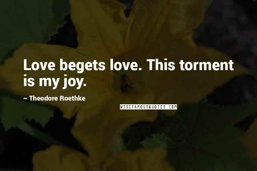 Theodore Roethke Quotes: Love begets love. This torment is my joy.