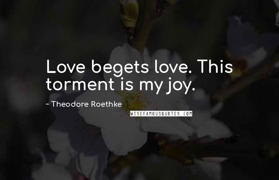 Theodore Roethke Quotes: Love begets love. This torment is my joy.