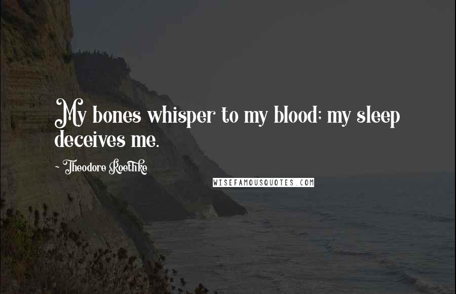 Theodore Roethke Quotes: My bones whisper to my blood; my sleep deceives me.