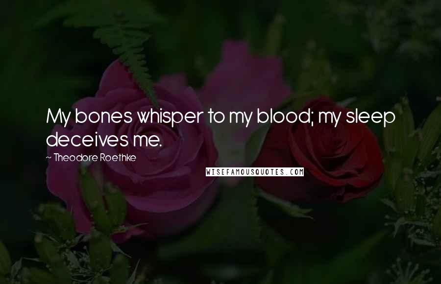 Theodore Roethke Quotes: My bones whisper to my blood; my sleep deceives me.