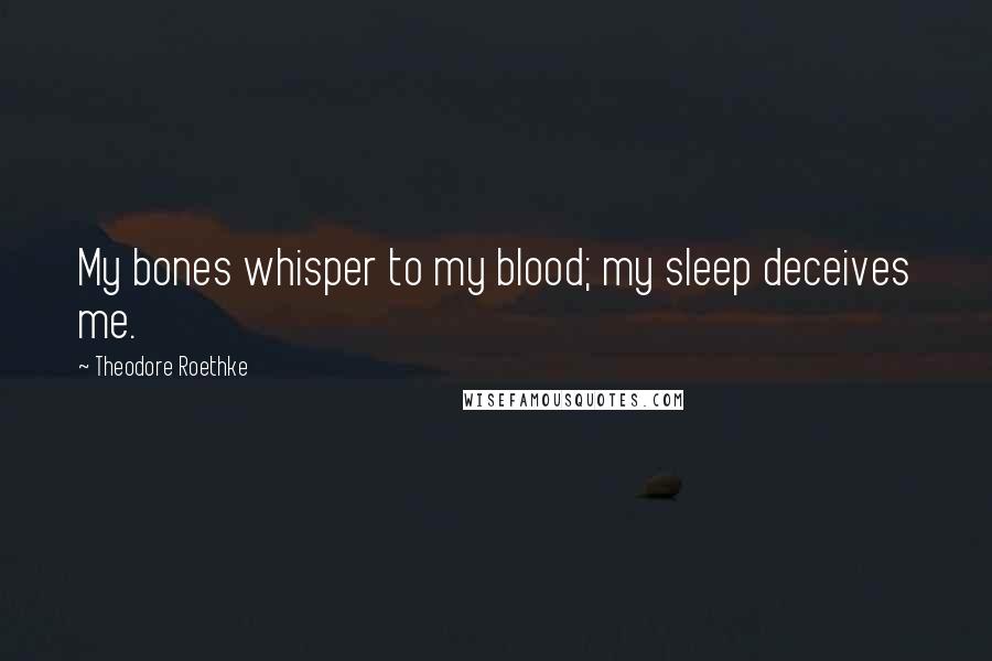 Theodore Roethke Quotes: My bones whisper to my blood; my sleep deceives me.