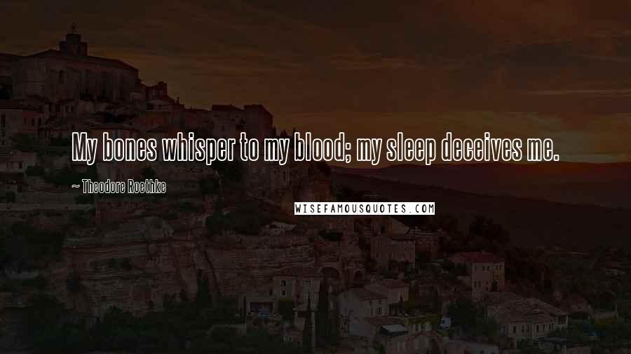 Theodore Roethke Quotes: My bones whisper to my blood; my sleep deceives me.
