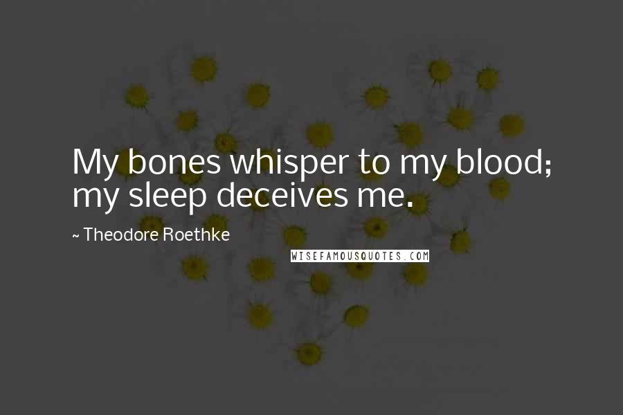 Theodore Roethke Quotes: My bones whisper to my blood; my sleep deceives me.